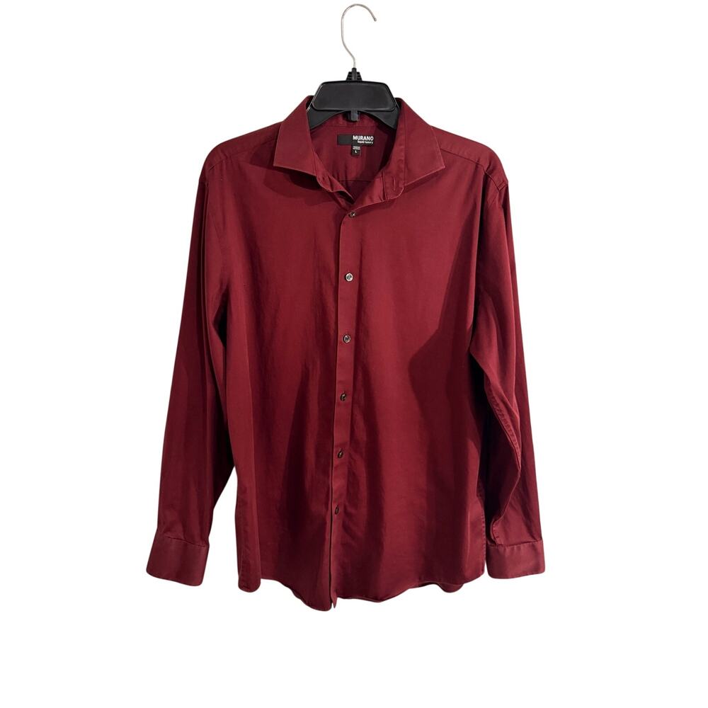 Murano Liquid Luxury Men’s Button-Up Shirt Large Burgundy Stretch Cotton